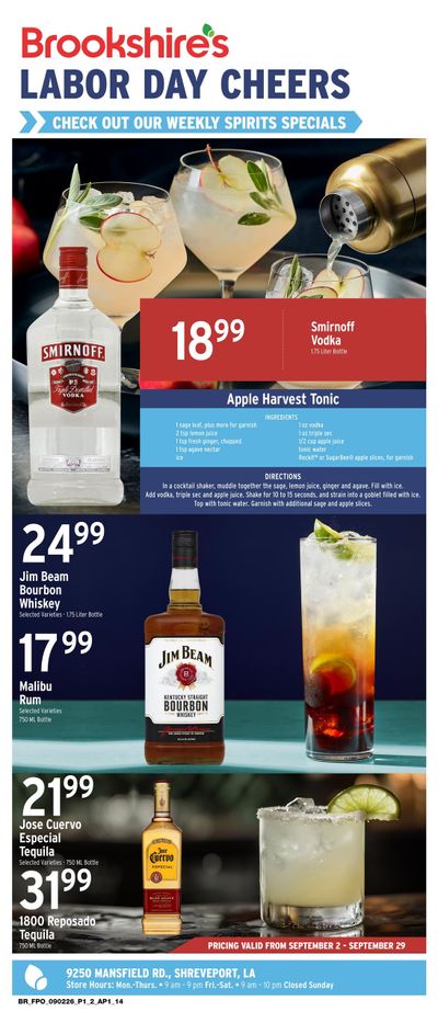 Brookshire's Liquor Beer Wine Weekly Ad September 2 - 29, 2026