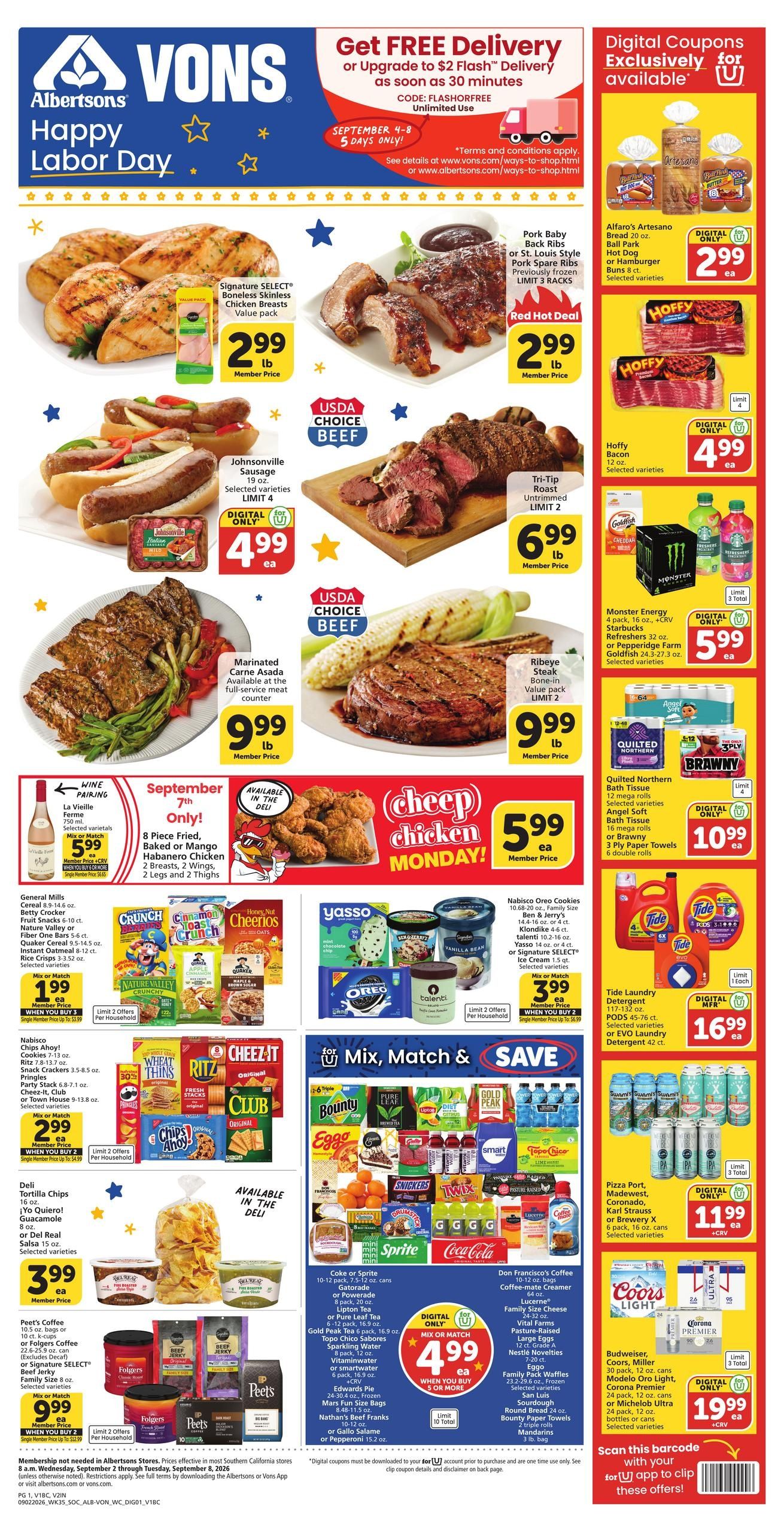 Vons (Anaheim Area, CA) Weekly Ad September 2 - 8, 2026