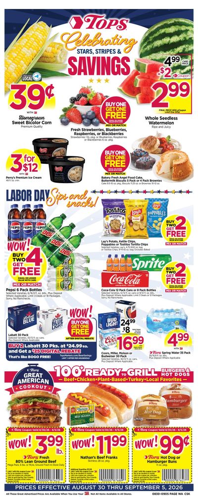 Tops Friendly Markets (Williamstown Area, MA) Weekly Ad August 30 - September 5, 2026