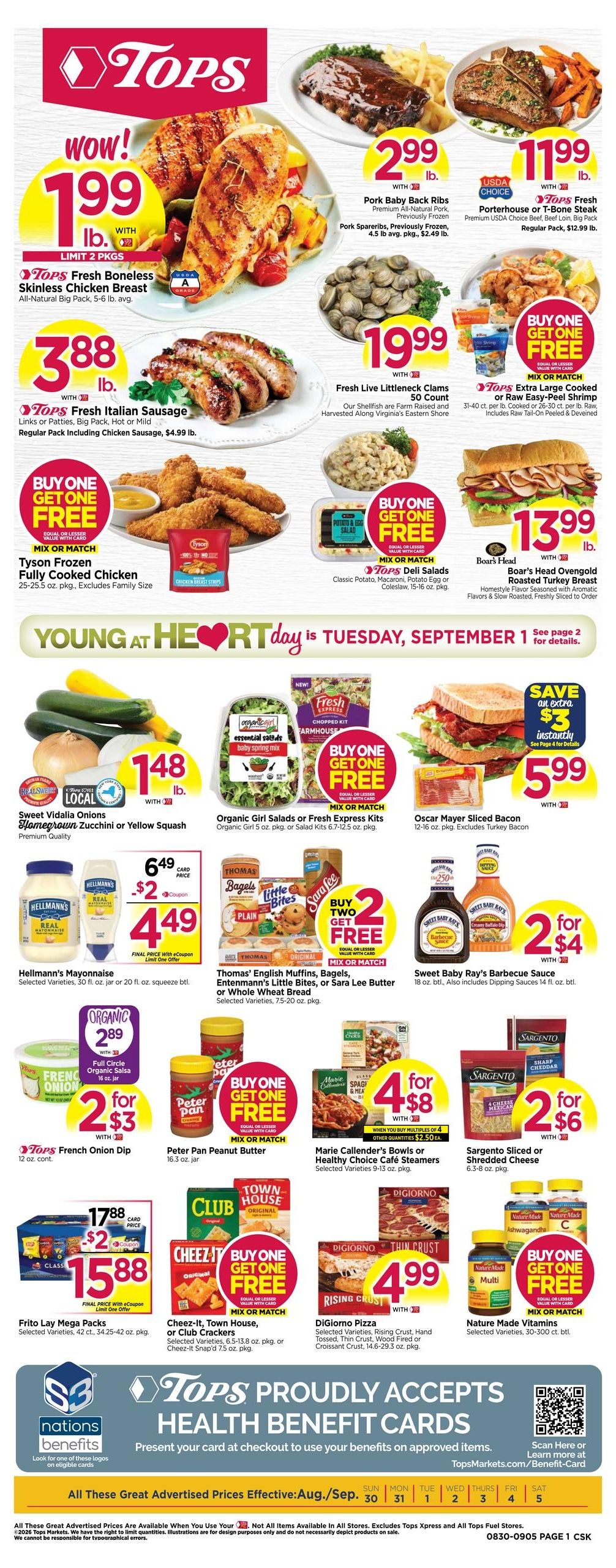 Tops Friendly Markets (Williamstown Area, MA) Weekly Ad August 30 - September 5, 2026