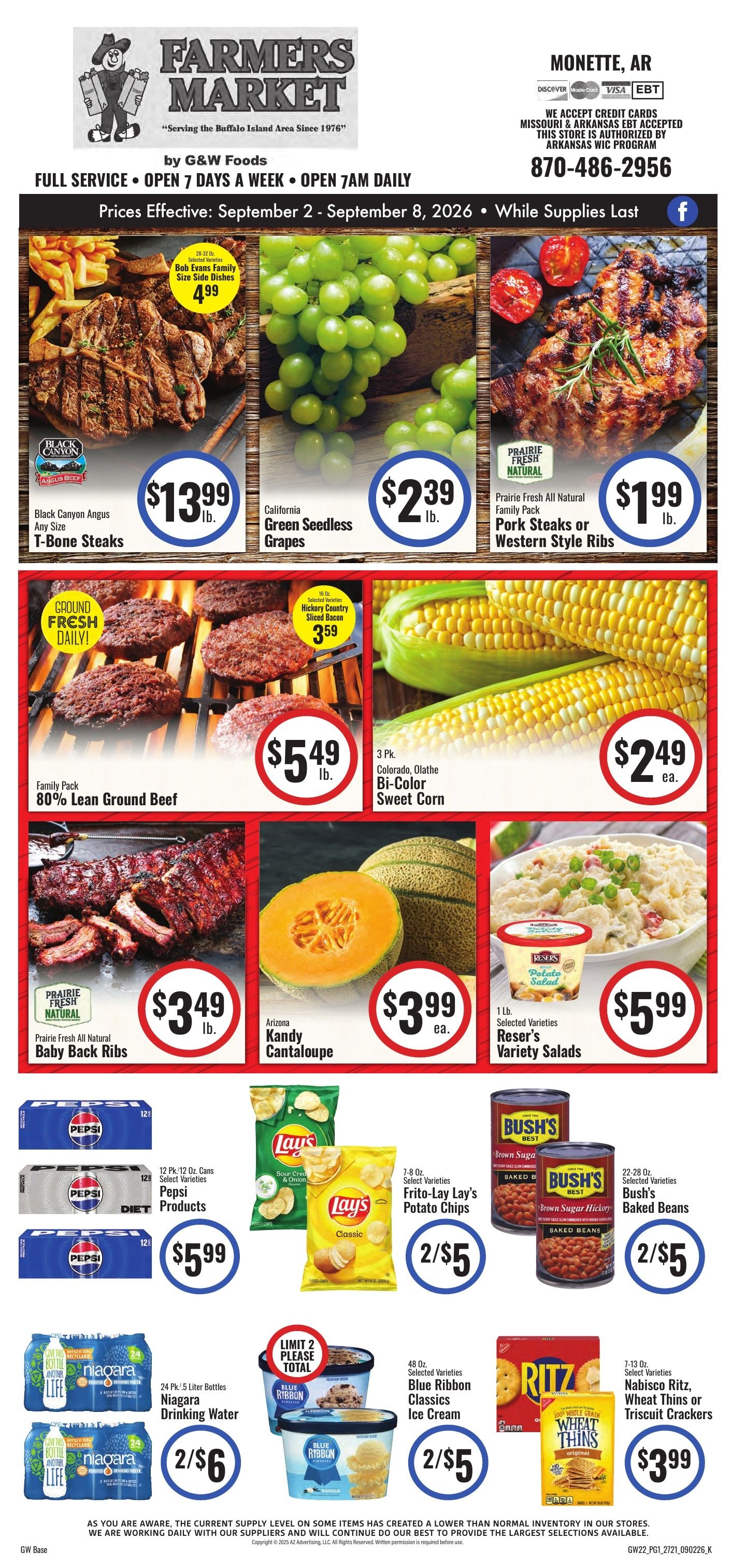 G&W Foods Farmers Market (Monette, AR) Weekly Ad September 2 - 8, 2026