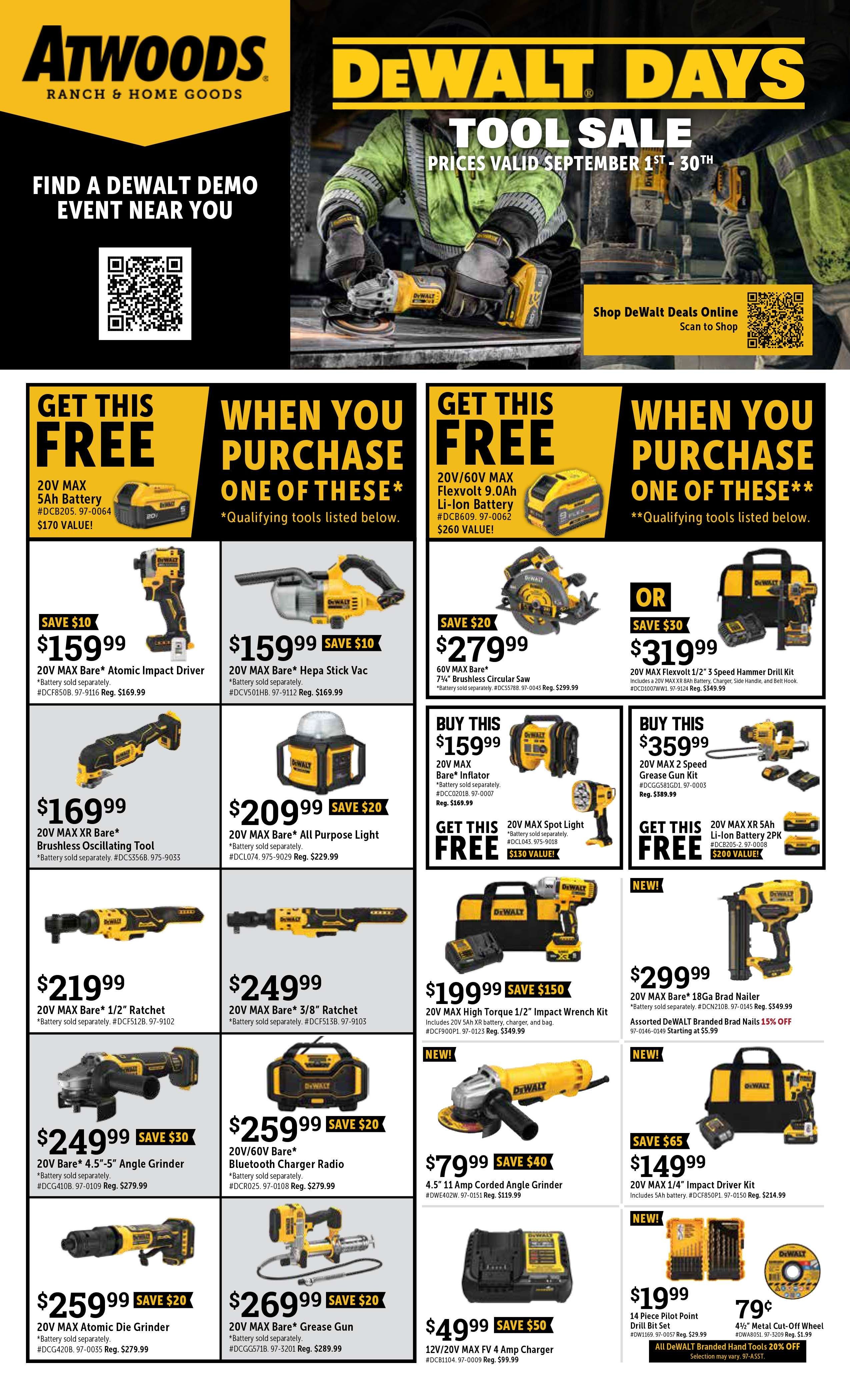 Atwoods September 2026 DeWalt Days Weekly Ad September 1 - 30, 2026