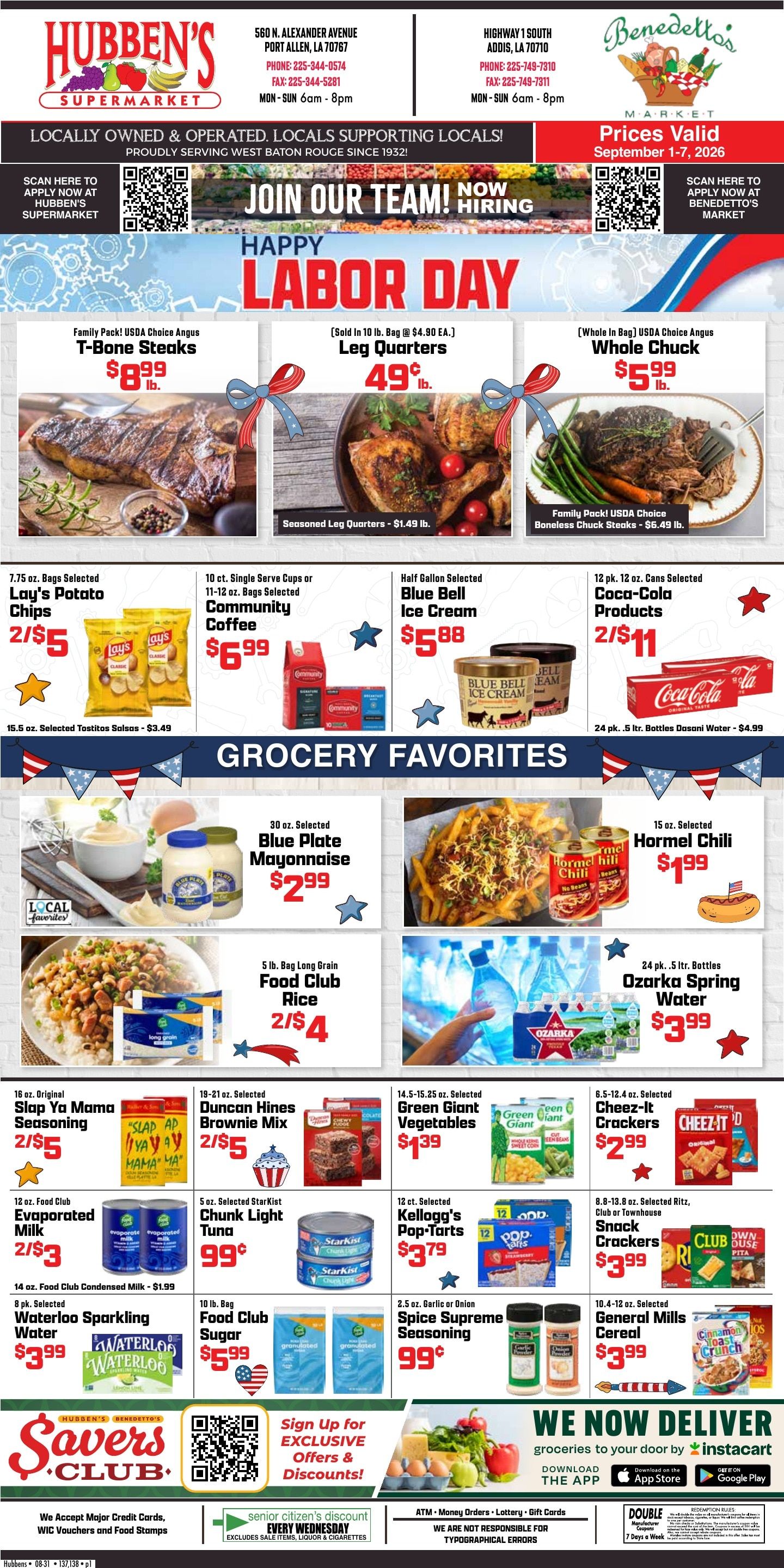 Hubben's Supermarket (Port Allen Area, LA) Weekly Ad September 1 - 7, 2026