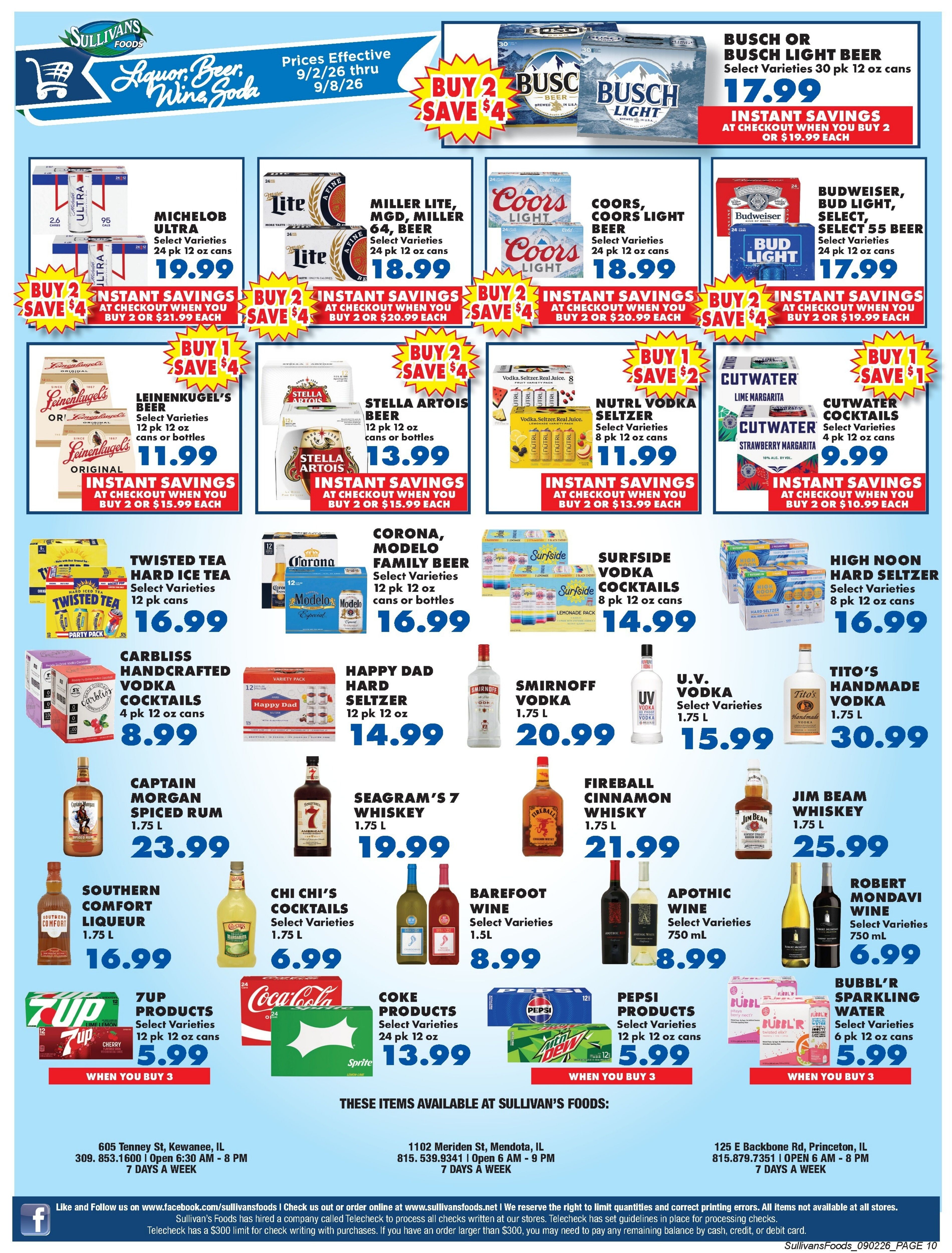Sullivan's Foods (Kewanee, Mendota and Princeton, IL) Weekly Ad September 2 - 8, 2026