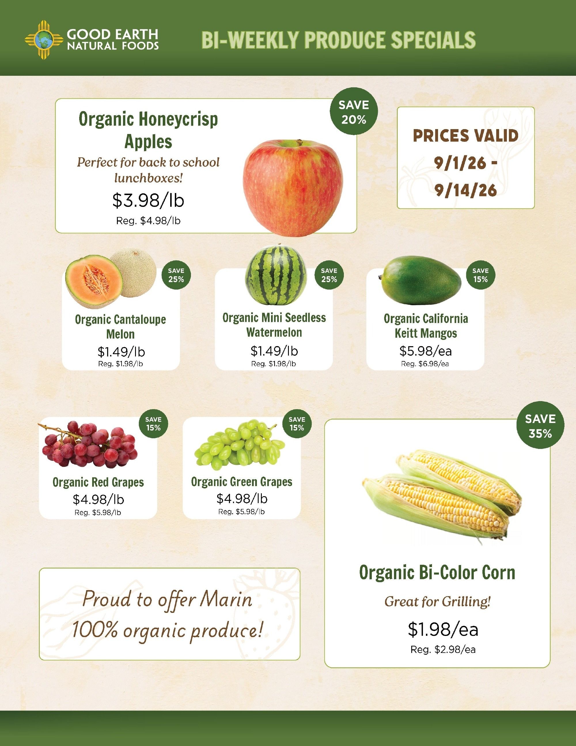 Good Earth Natural Foods Produce Specials Weekly Ad September 1 - 14, 2026