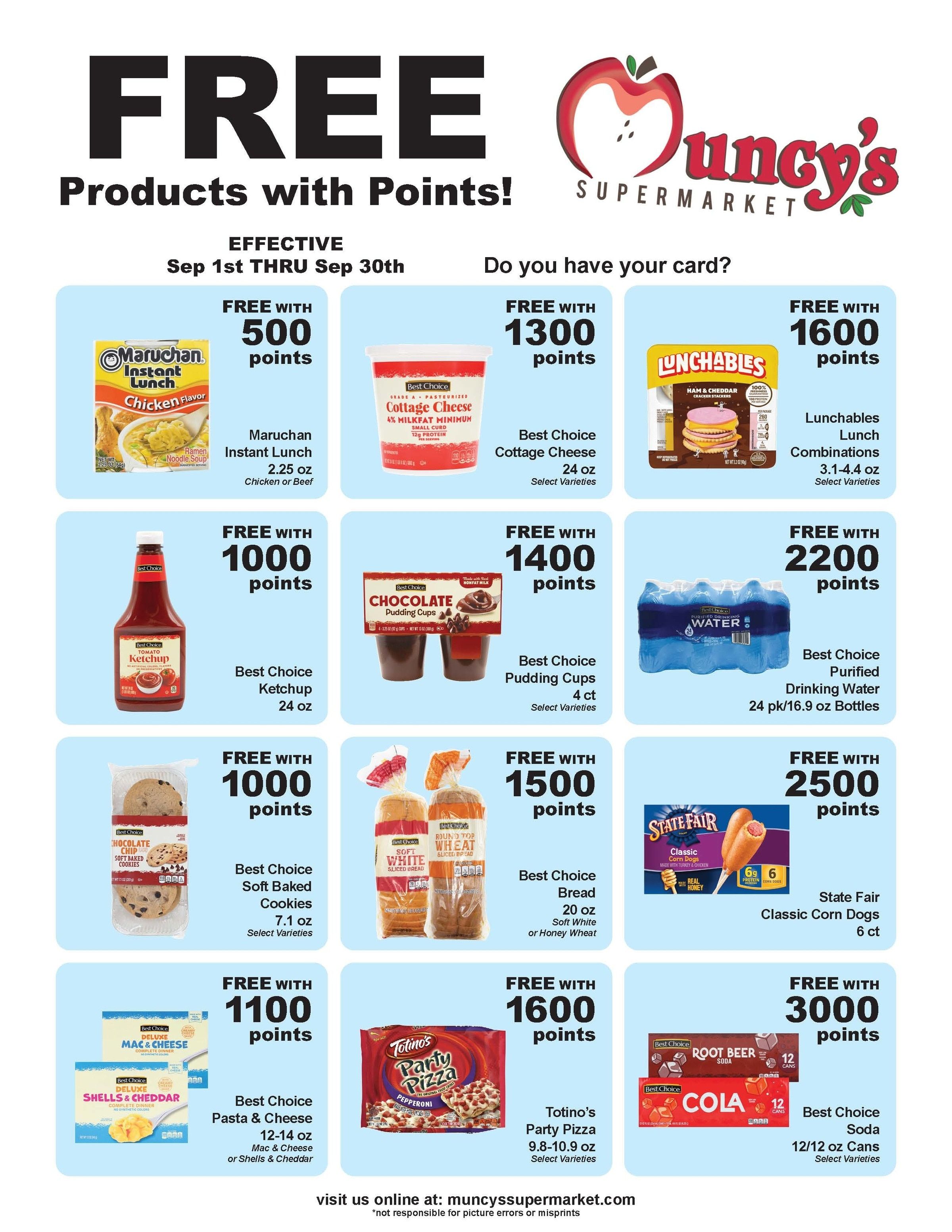 Muncy's Supermarket Rewards Freebie List Weekly Ad September 1 - 30, 2026