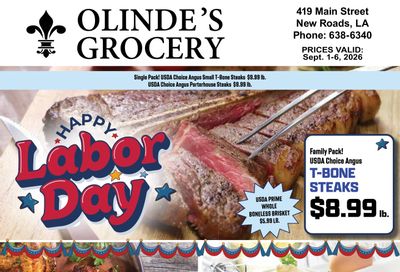 Olinde's Grocery Weekly Ad September 1 - 6, 2026