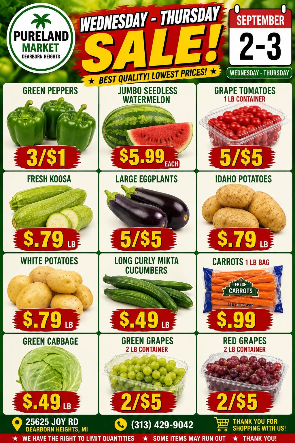 Pureland Supermarket (25625 Joy Road, Dearborn Heights, MI) Weekly Ad September 2 - 3, 2026