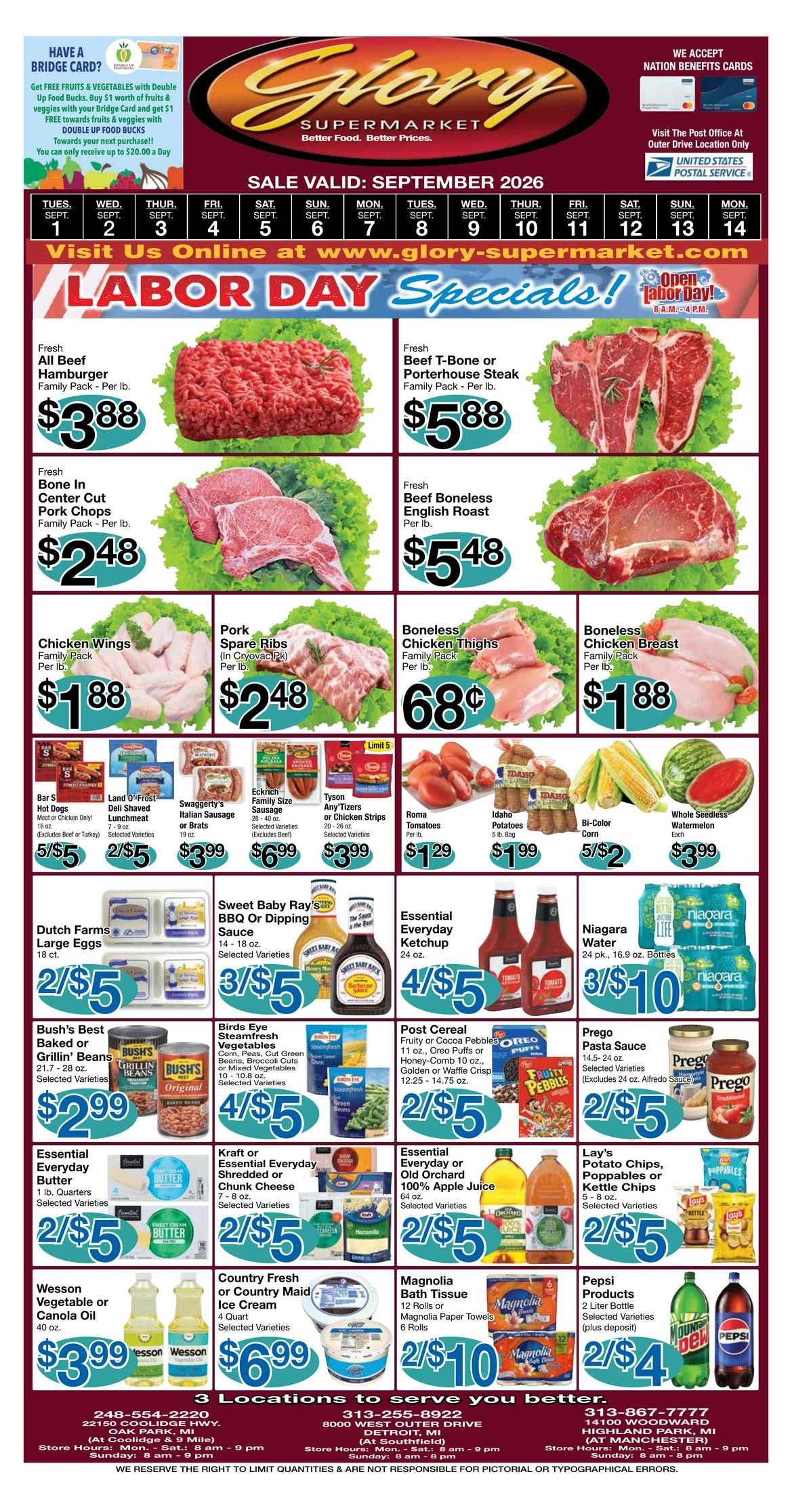 Glory Supermarket (8000 West Outer Drive, Detroit, MI) Weekly Ad September 3 - 14, 2026