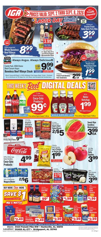 IGA (Harvest-Huntsville Area, AL) Weekly Ad September 2 - 8, 2026