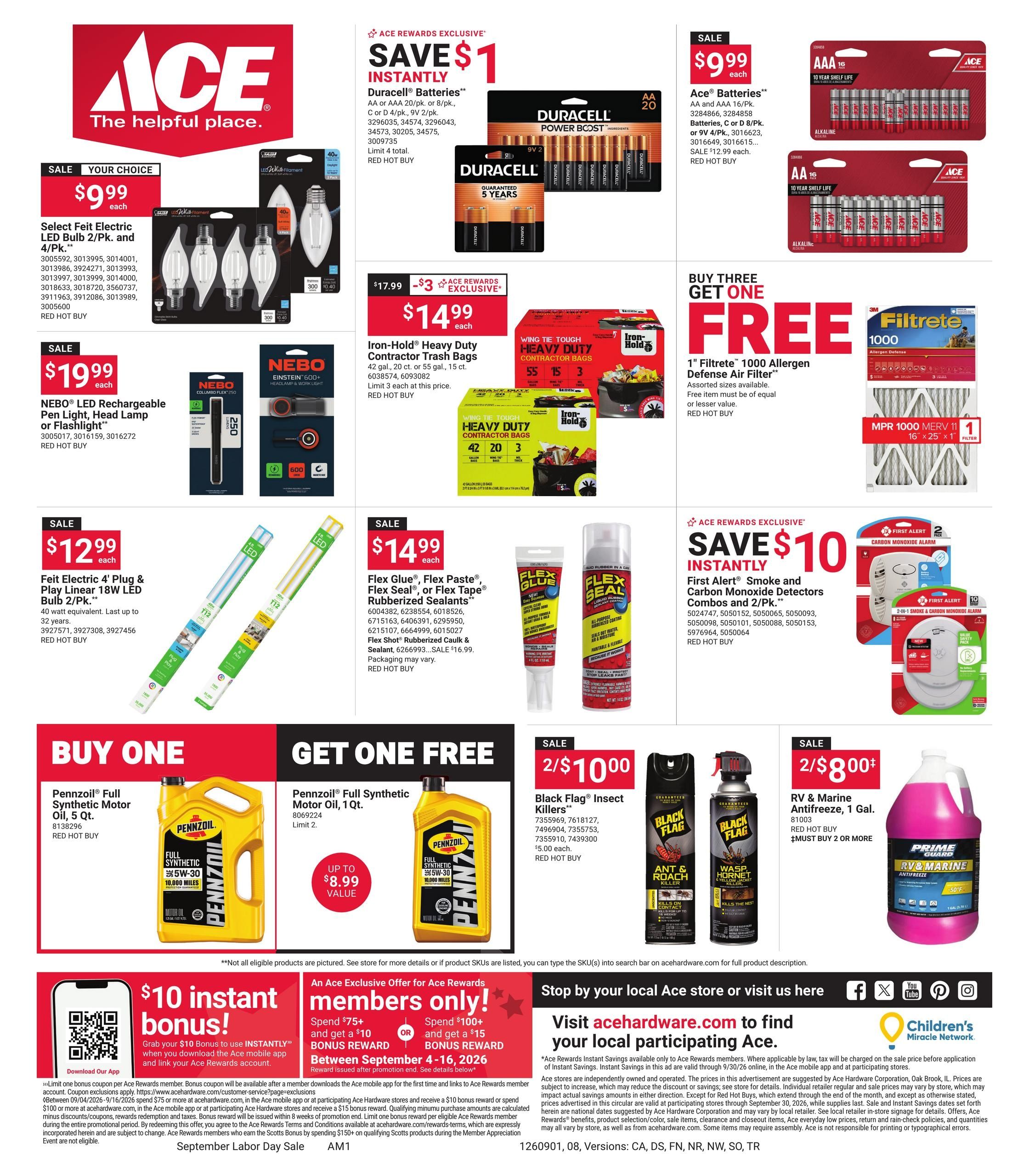 Ace Hardware (Alhambra Area, CA) September Labor Day Weekly Ad September 1 - 14, 2026