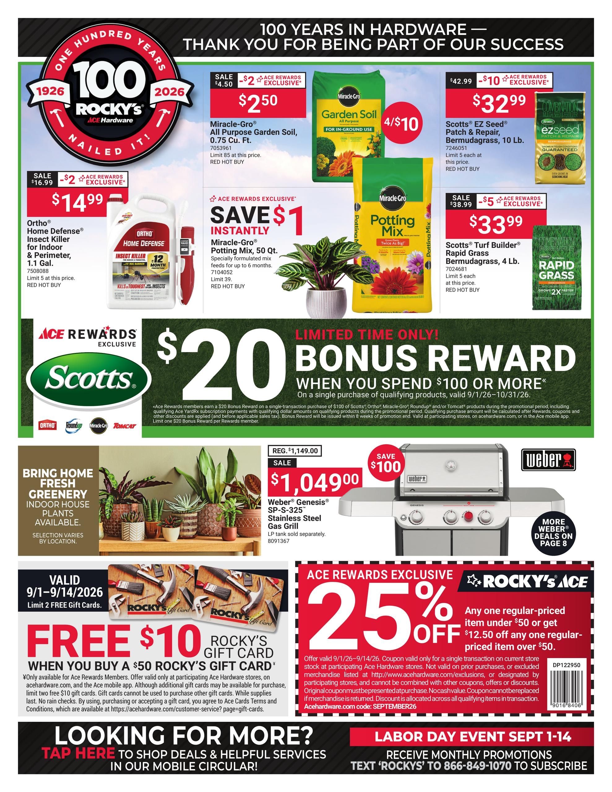 Ace Hardware (Boca Raton Area, FL) Rocky's 100 Years Weekly Ad September 1 - 14, 2026