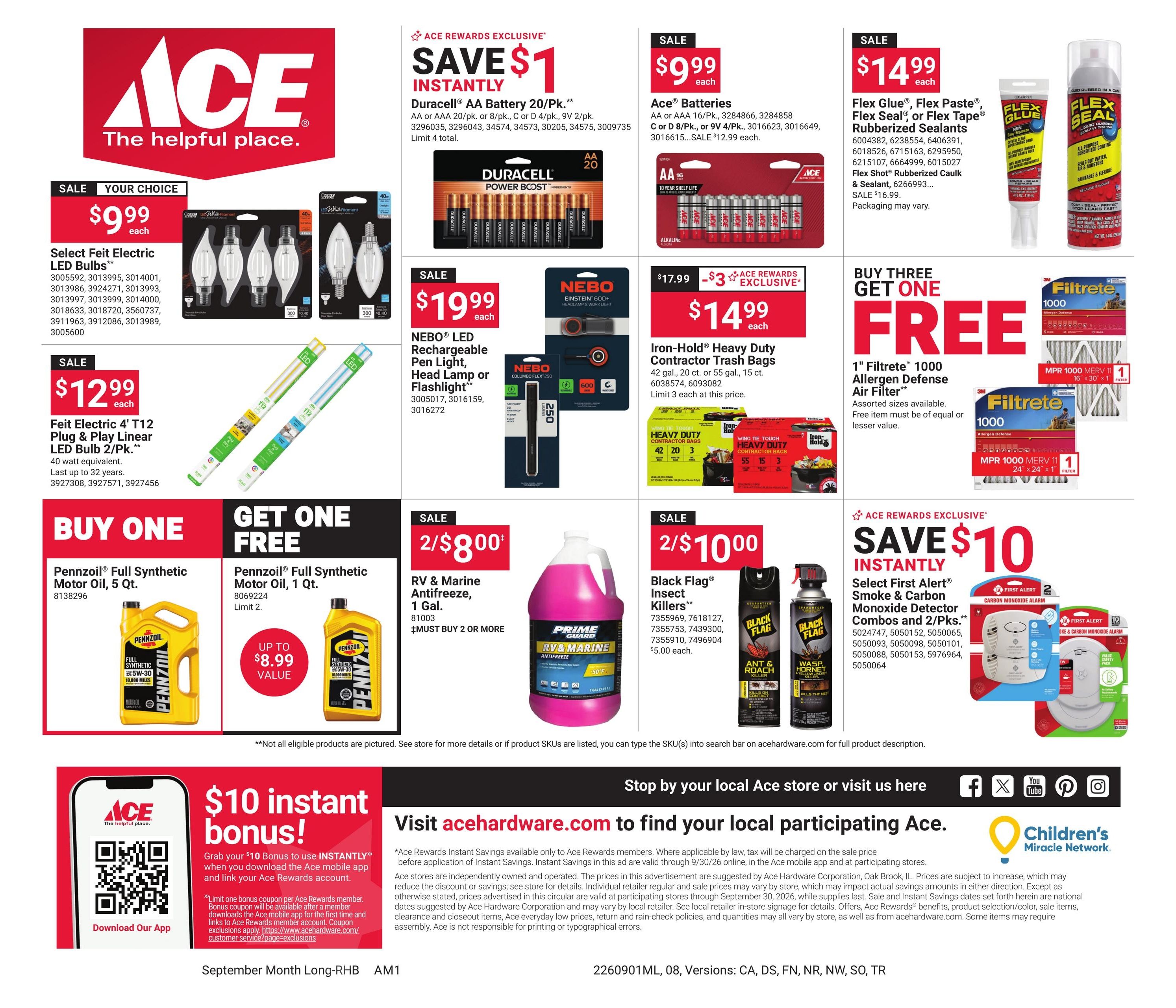 Ace Hardware (Bronson Area, IA) Red Hot Buys Weekly Ad September 1 - 30, 2026