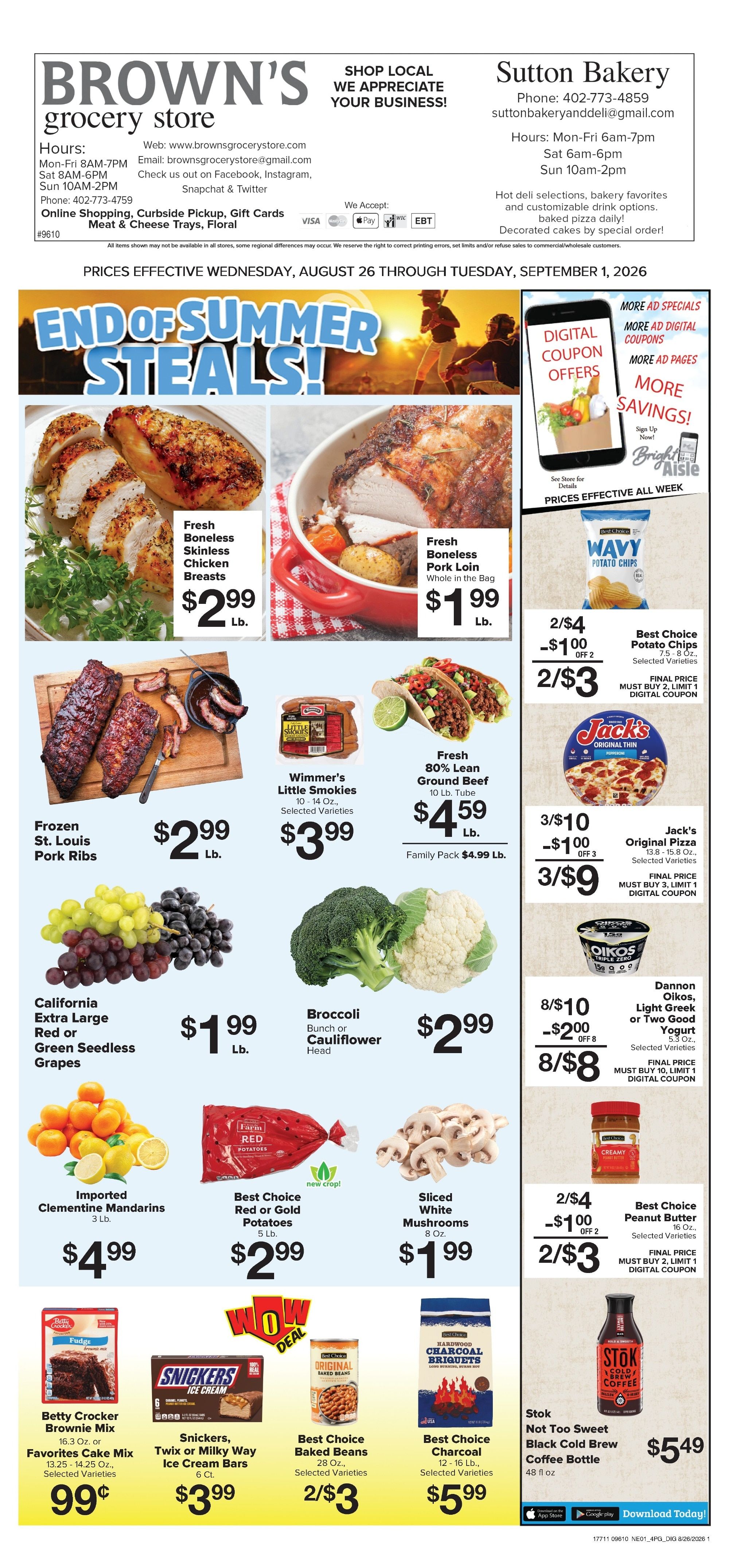 Brown's Grocery Store Weekly Ad August 26 - September 1, 2026