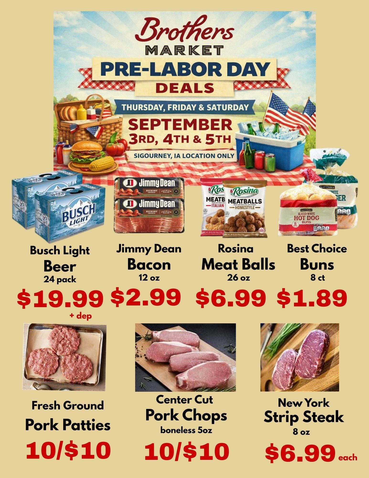 Brothers Market (118 S. Main, Sigourney, IA) 3 Day Sale Weekly Ad September 3 - 5, 2026