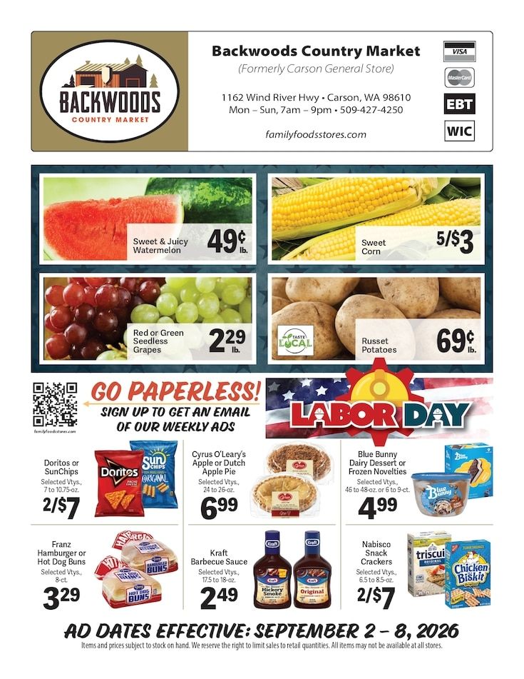 Backwoods Country Market Weekly Ad September 2 - 8, 2026