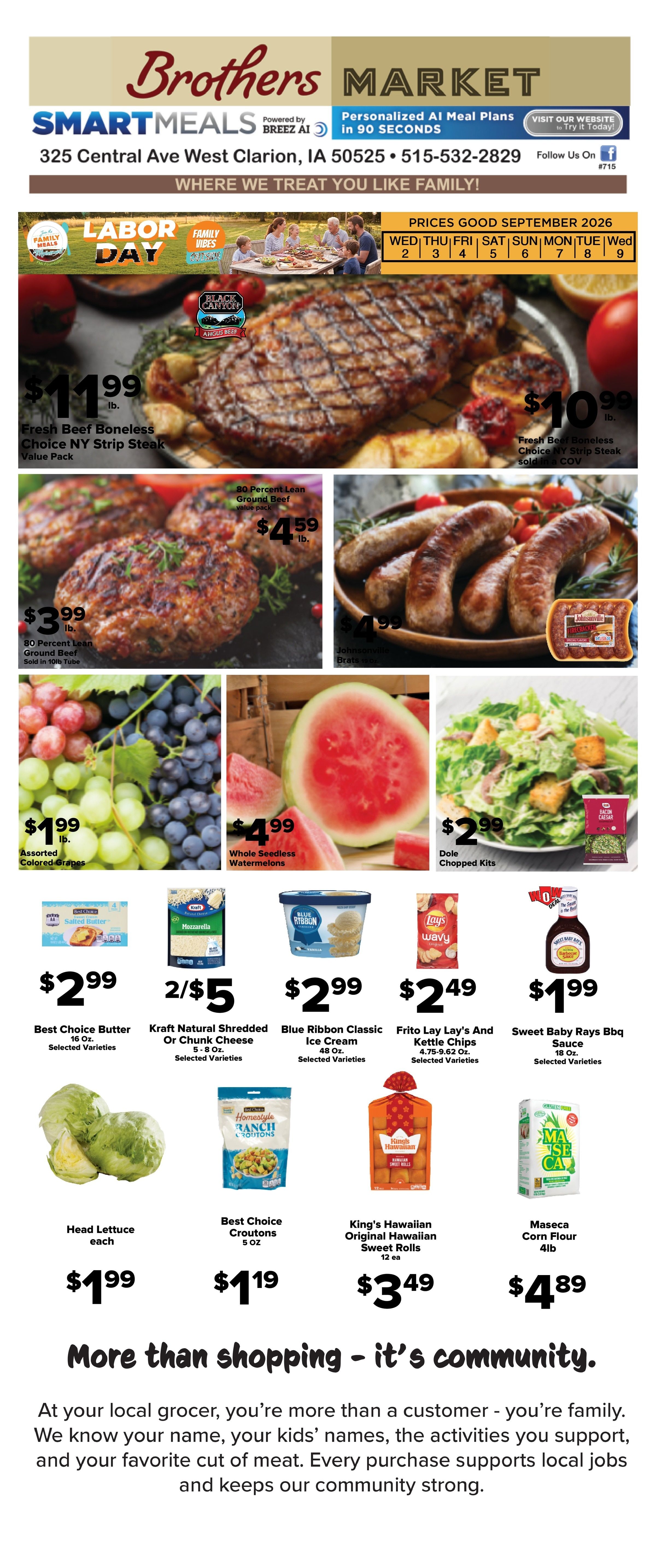 Brothers Market (Clarion, IA) Weekly Ad September 2 - 9, 2026