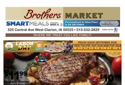 Brothers Market (Clarion, IA) Weekly Ad September 2 - 9, 2026