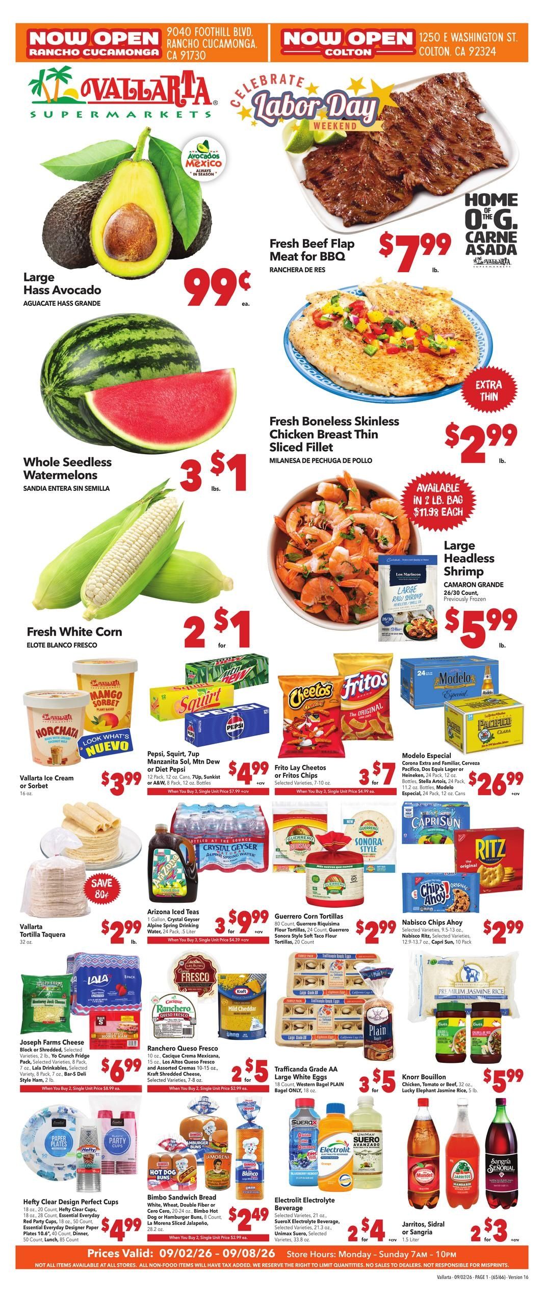Vallarta Supermarkets (Corona Area, CA) Grocery Savings Weekly Ad September 2 - 8, 2026