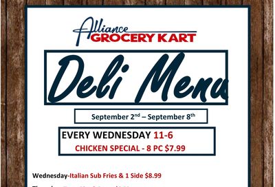 Alliance Grocery Kart Deli Menu Weekly Ad September 2 - 8, 2026