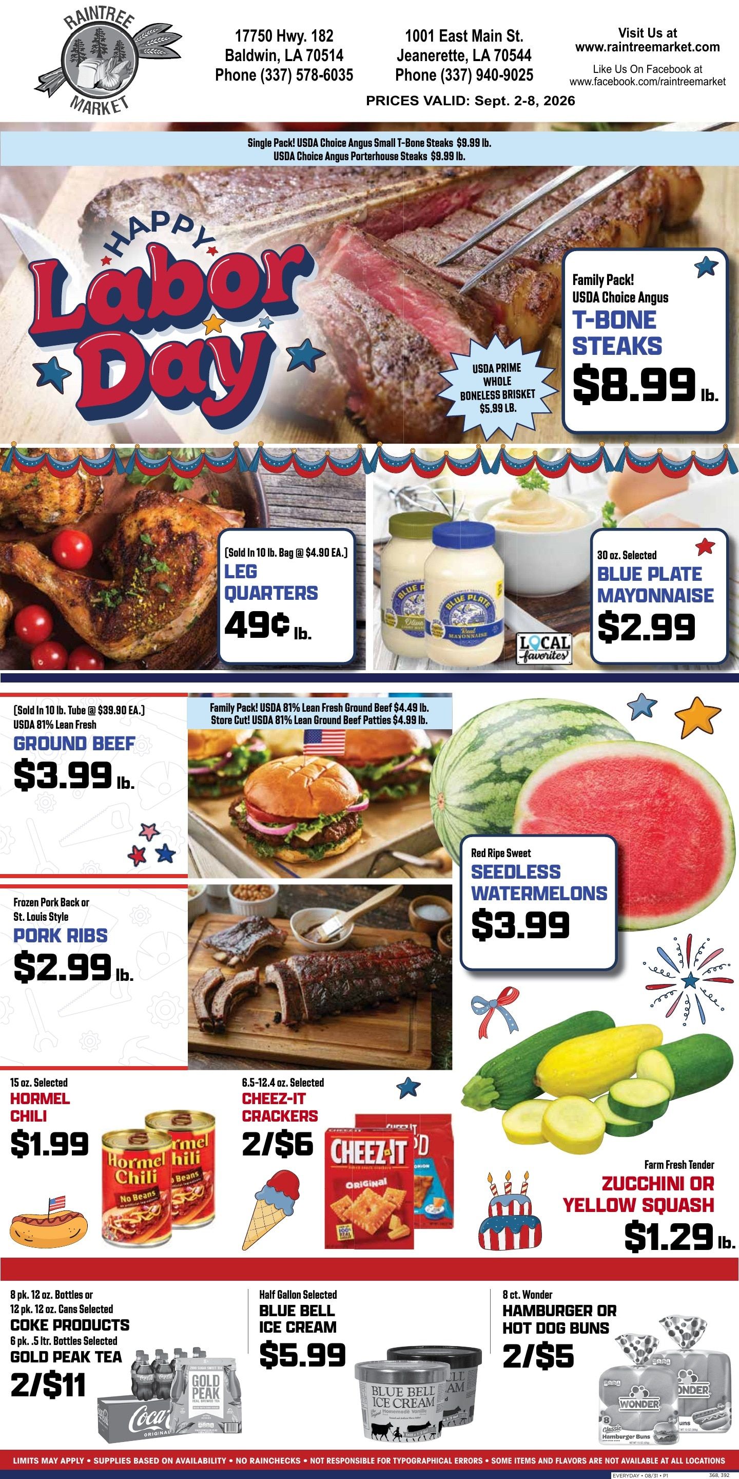 Raintree Market (Baldwin and Jeanerette, LA) Weekly Ad September 2 - 8, 2026