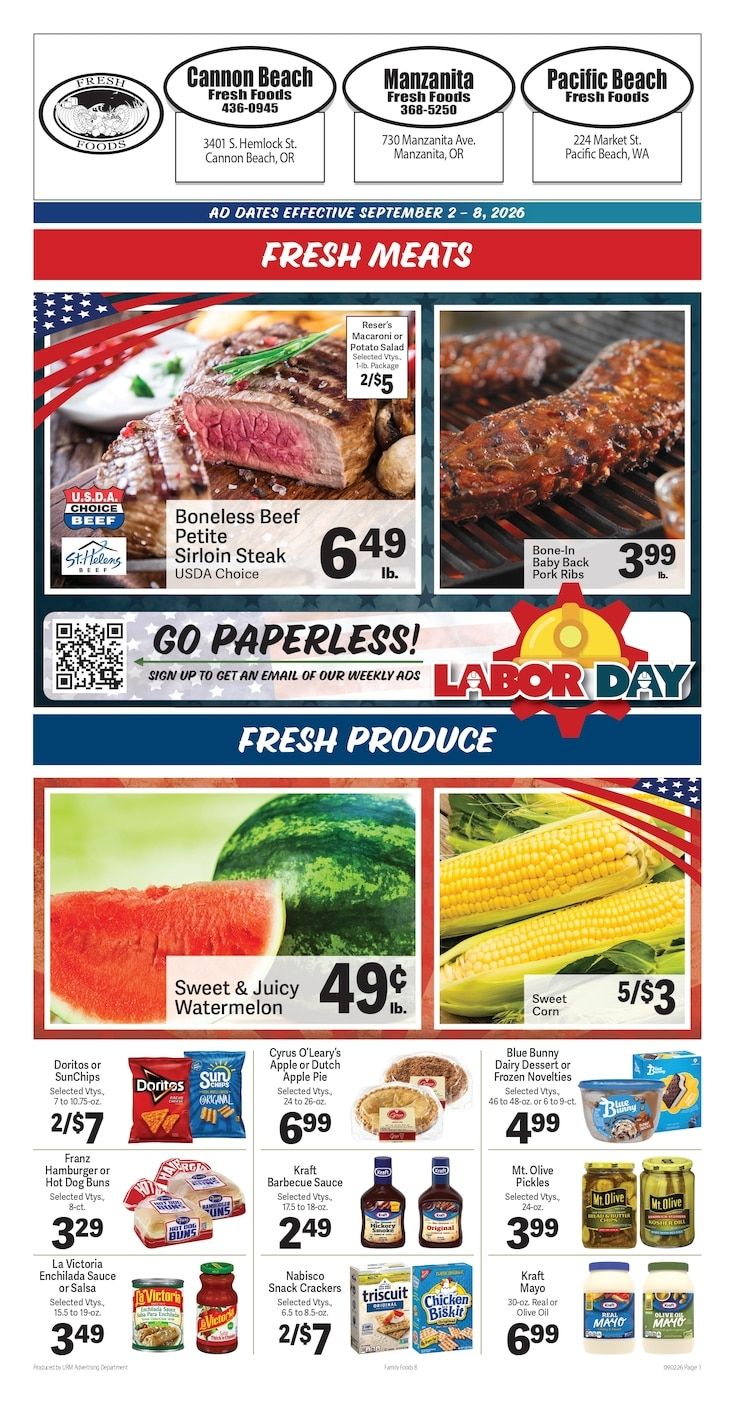 Fresh Foods Manzanita Weekly Ad September 2 - 8, 2026