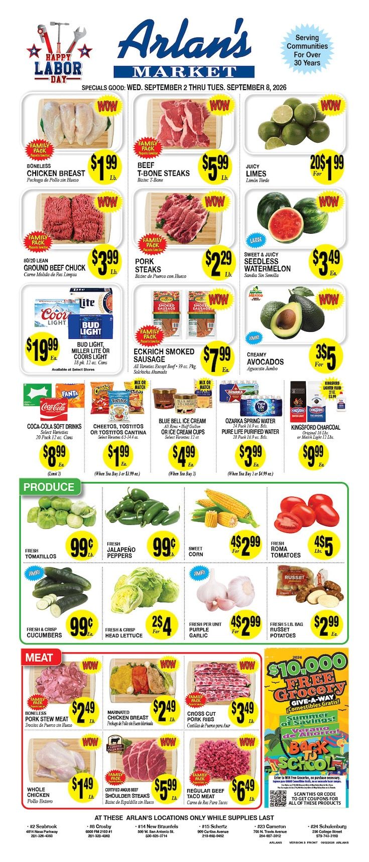 Arlan's Market (Cameron and other locations, TX) Weekly Ad September 2 - 8, 2026