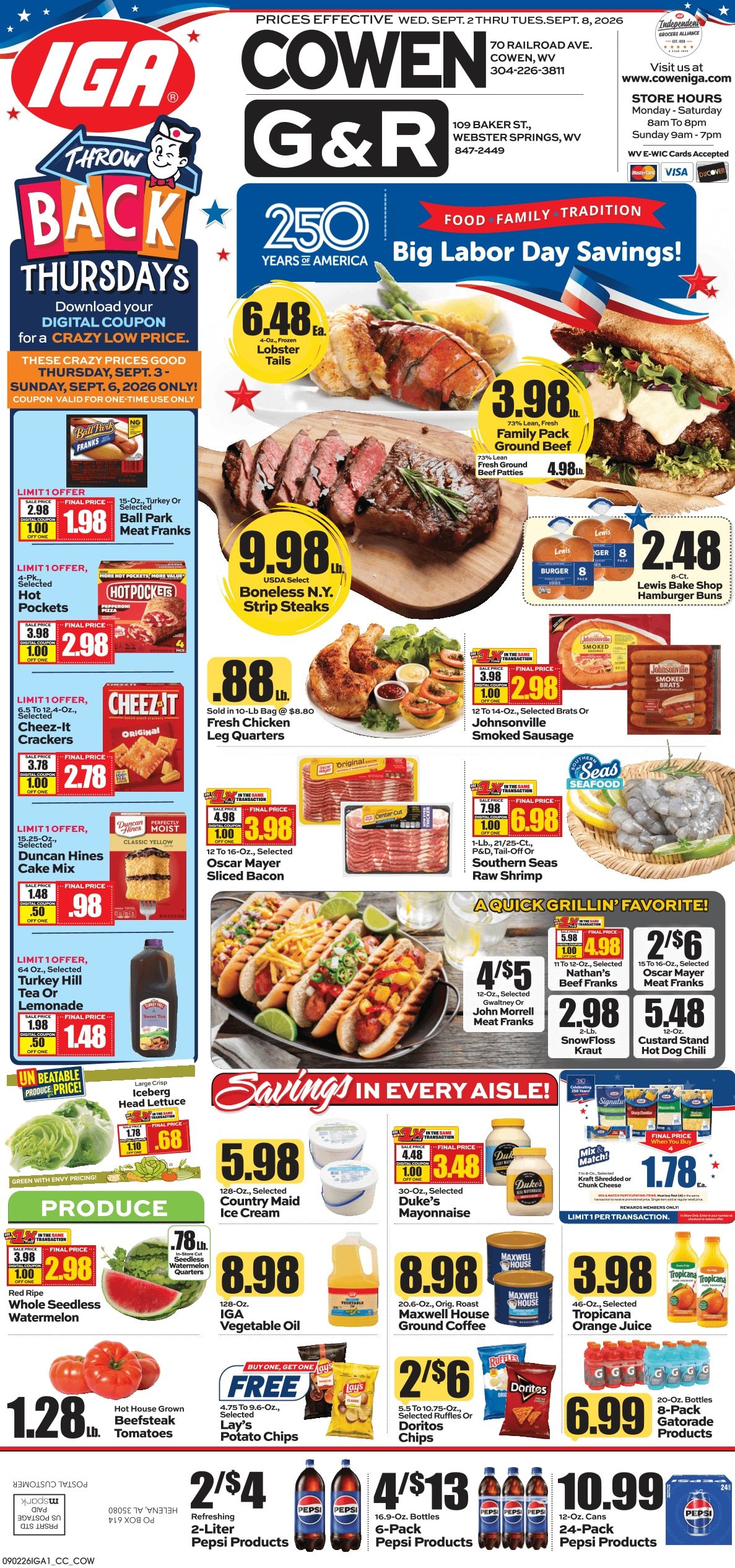 G&R IGA (109 Baker St, Webster Springs, WV) Weekly Ad September 2 - 8, 2026