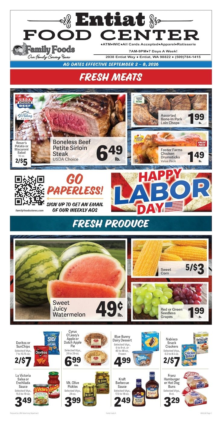Entiat Food Center Weekly Ad September 2 - 8, 2026