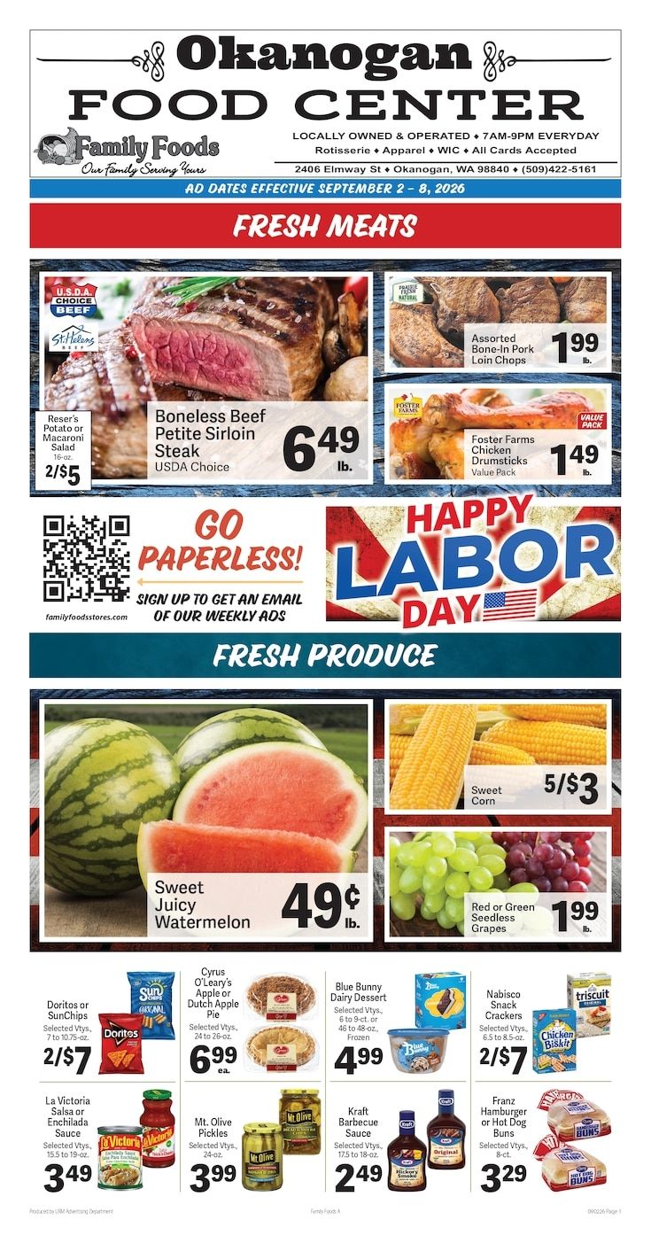 Okanogan Food Center Weekly Ad September 2 - 8, 2026