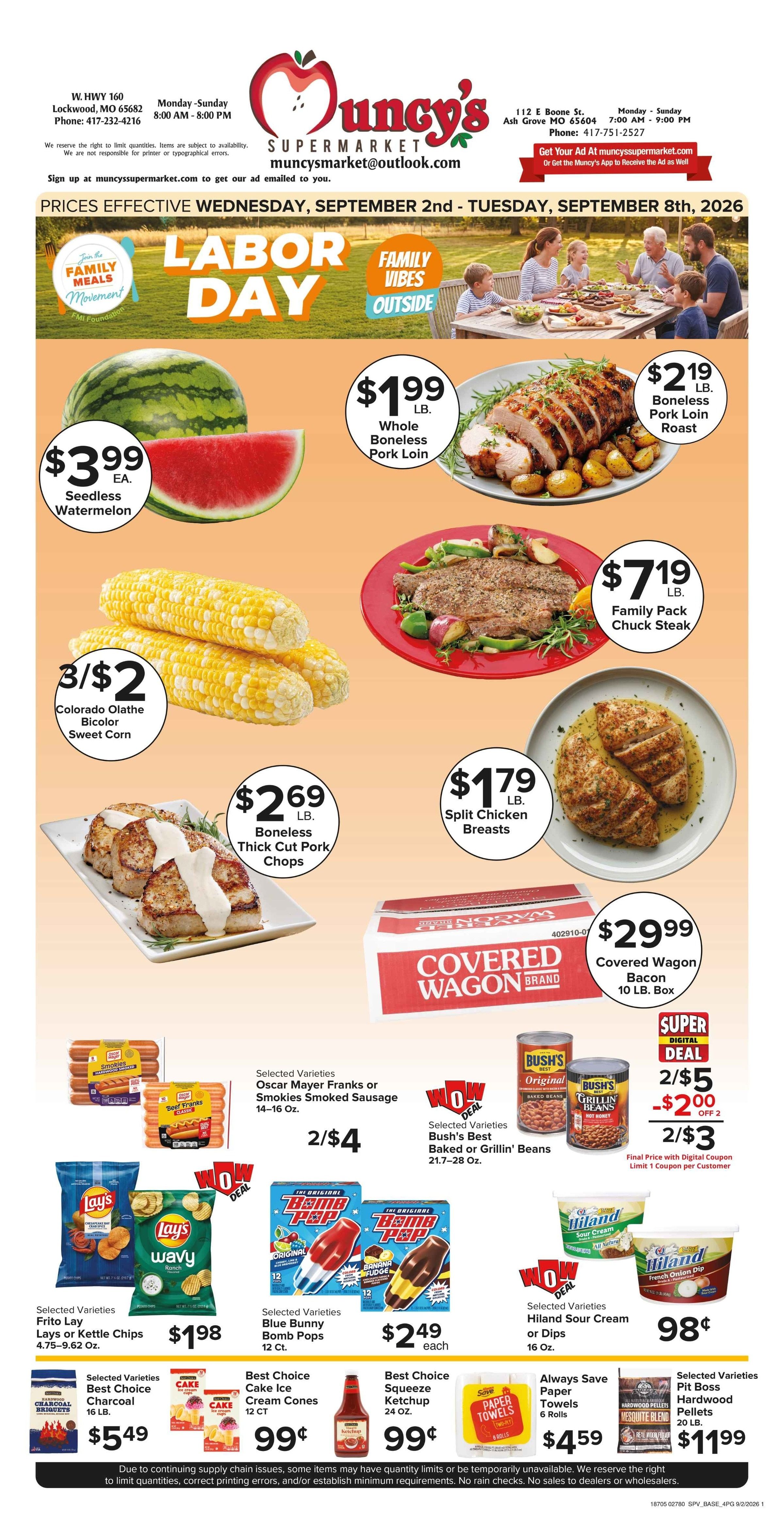 Muncy's Supermarket Labor Day -- Family Vibes Outside Weekly Ad September 2 - 8, 2026