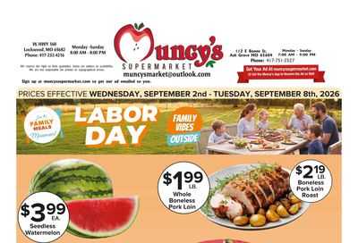 Muncy's Supermarket Labor Day -- Family Vibes Outside Weekly Ad September 2 - 8, 2026