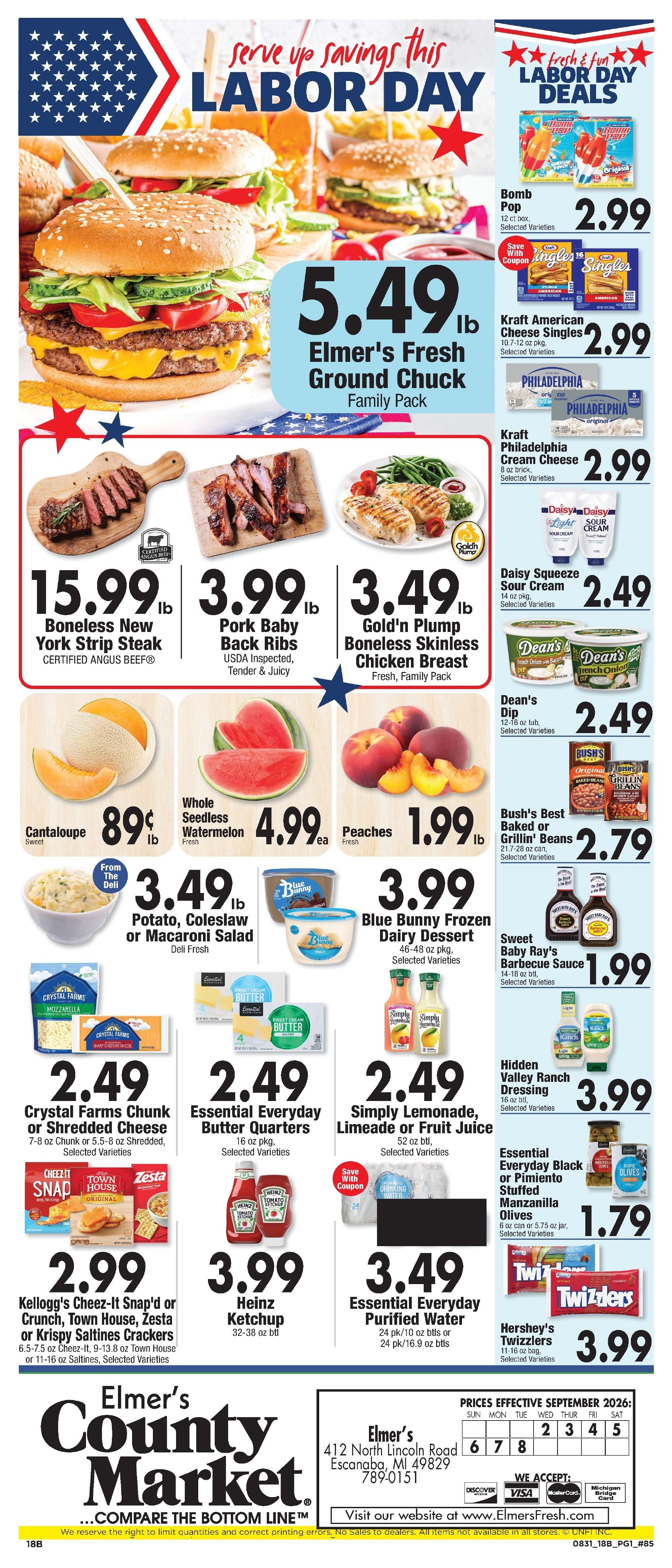 Elmer's County Market (412 N. Lincoln Rd., Escanaba, MI) Weekly Ad September 2 - 8, 2026