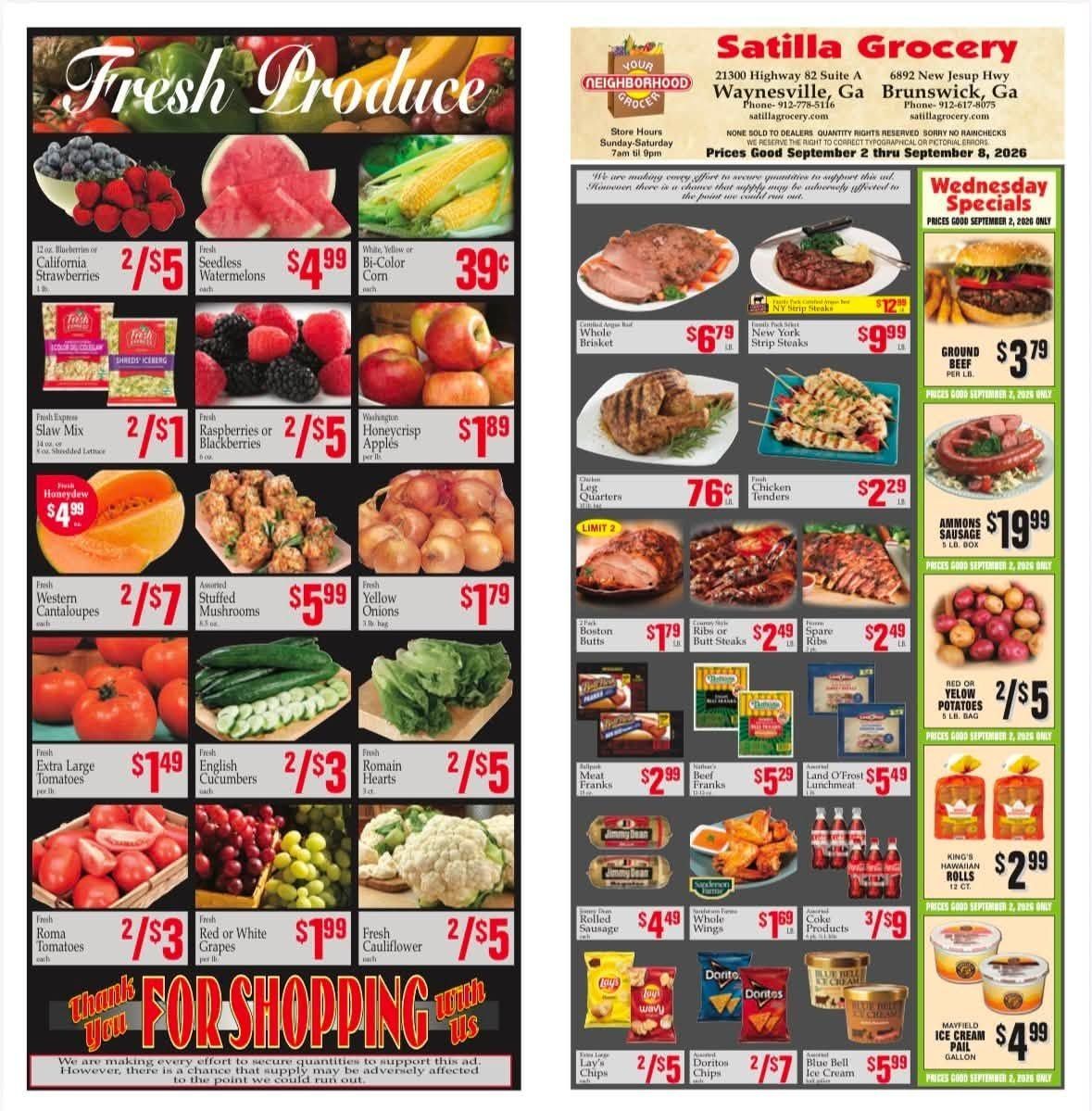 Satilla Grocery Weekly Ad September 2 - 8, 2026