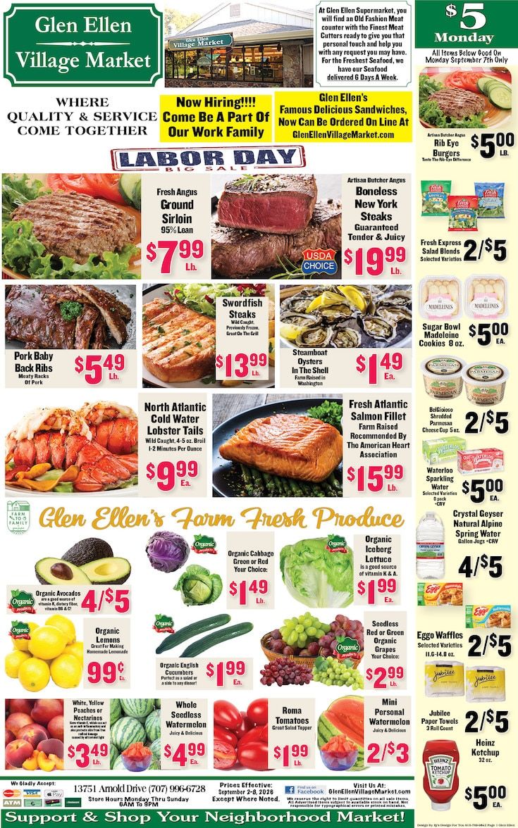 Glen Ellen Village Market Weekly Ad September 2 - 8, 2026