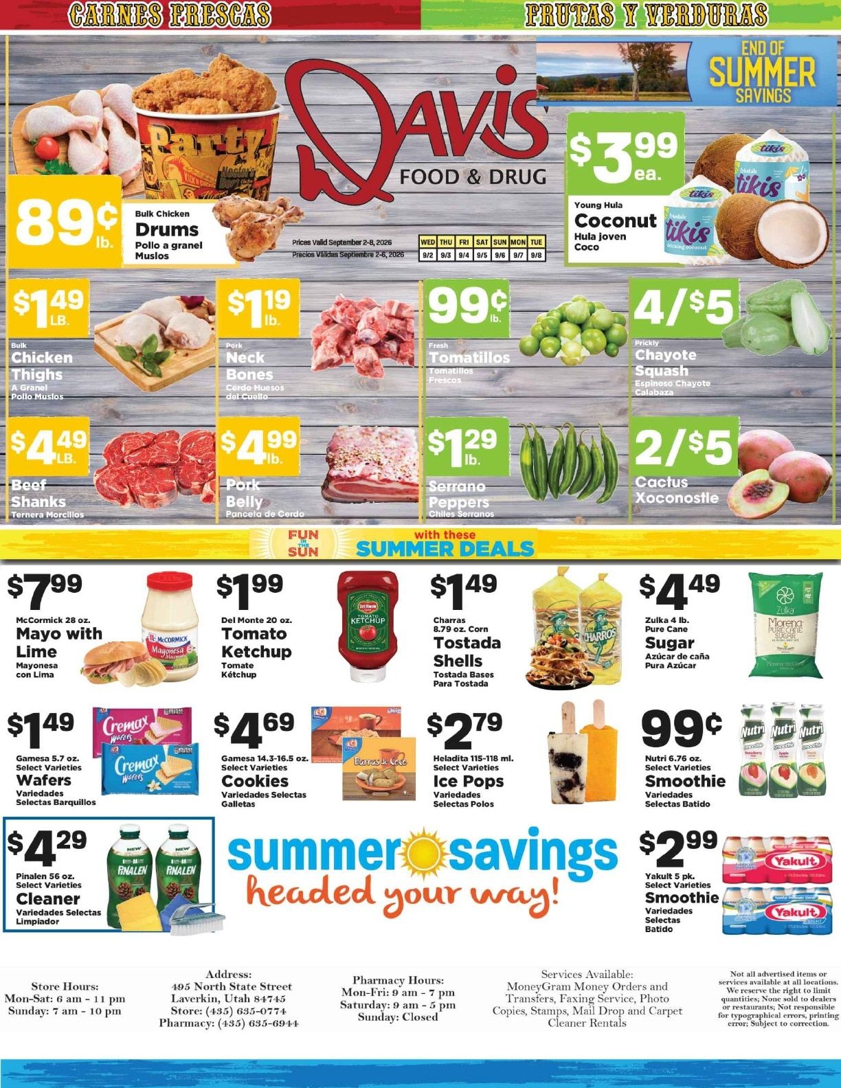 Davis Food & Drug (495 North State Street, La Verkin, UT) Hispanic Weekly Ad September 2 - 8, 2026