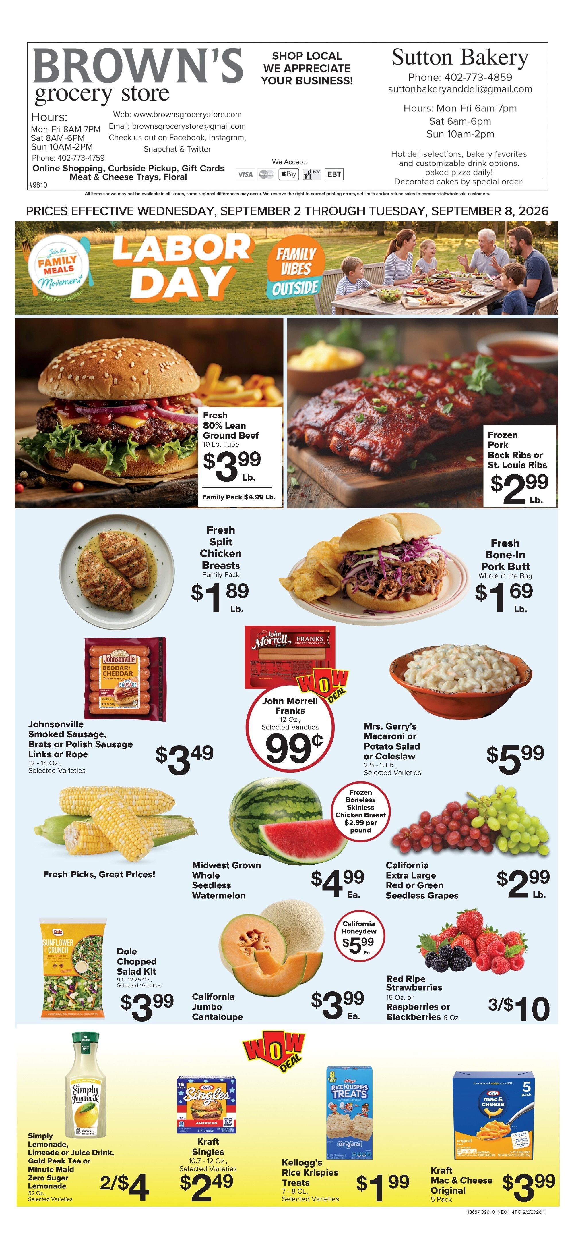 Brown's Grocery Store Weekly Ad September 2 - 8, 2026