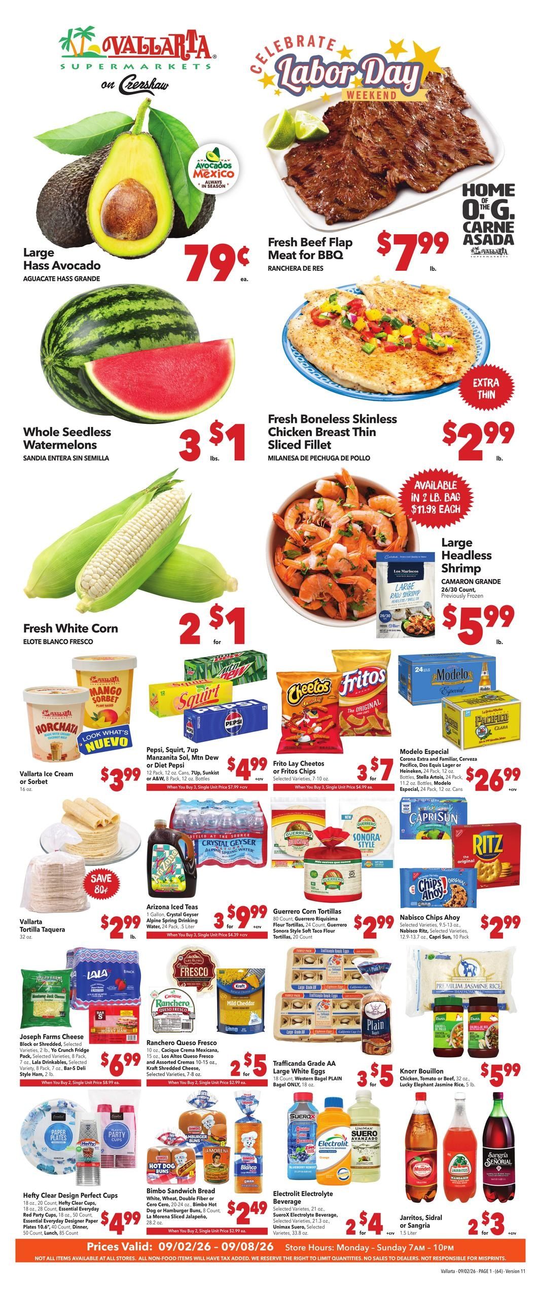 Vallarta Supermarkets (Inglewood Area, CA) Grocery Savings Weekly Ad September 2 - 8, 2026