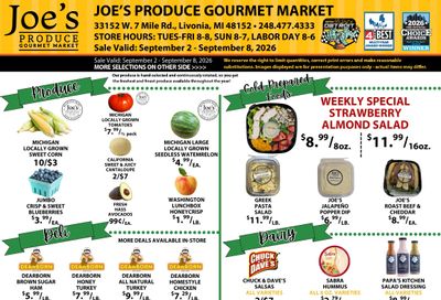 Joe's Produce Gourmet Market Weekly Ad September 2 - 8, 2026
