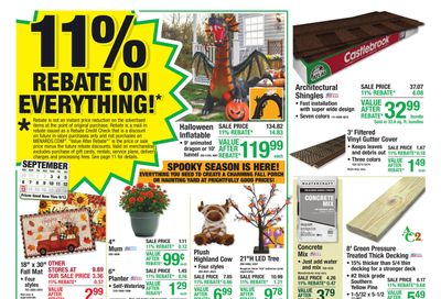 Menards (Ashley Area, ND) 11% Rebate Sale Weekly Ad September 2 - 13, 2026