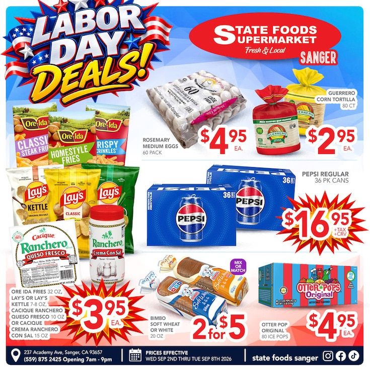 State Foods Supermarket (Sanger, CA) Weekly Ad September 2 - 8, 2026