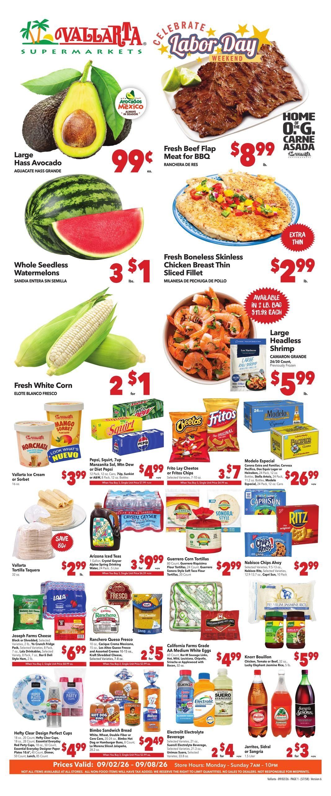 Vallarta Supermarkets (Salinas Area, CA) Grocery Savings Weekly Ad September 2 - 8, 2026