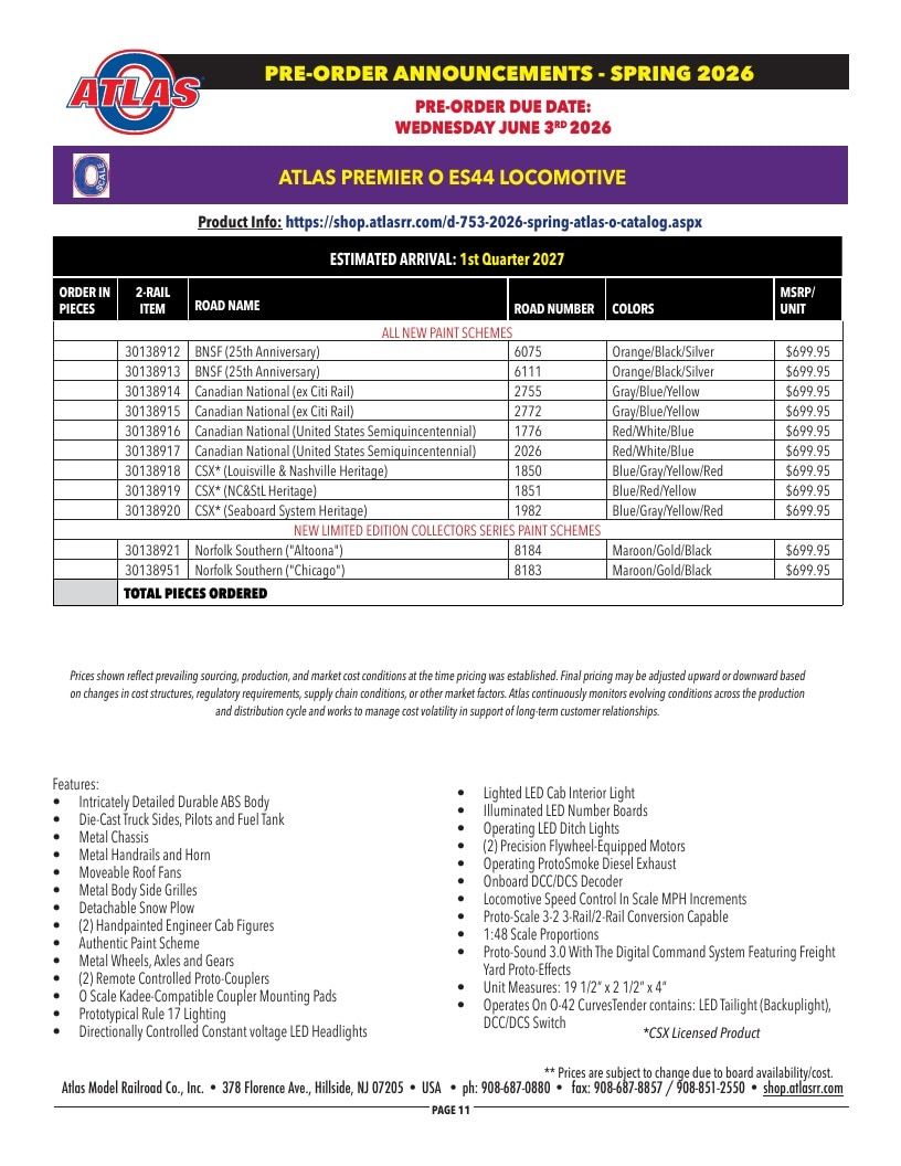 Atlas Model Railroad Model Railroad Catalog Weekly Ad January 1 - December 31, 2026