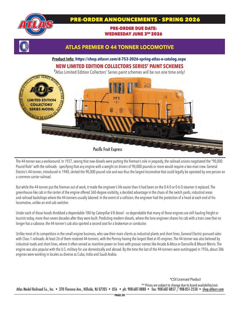 Atlas Model Railroad Model Railroad Catalog Weekly Ad January 1 - December 31, 2026