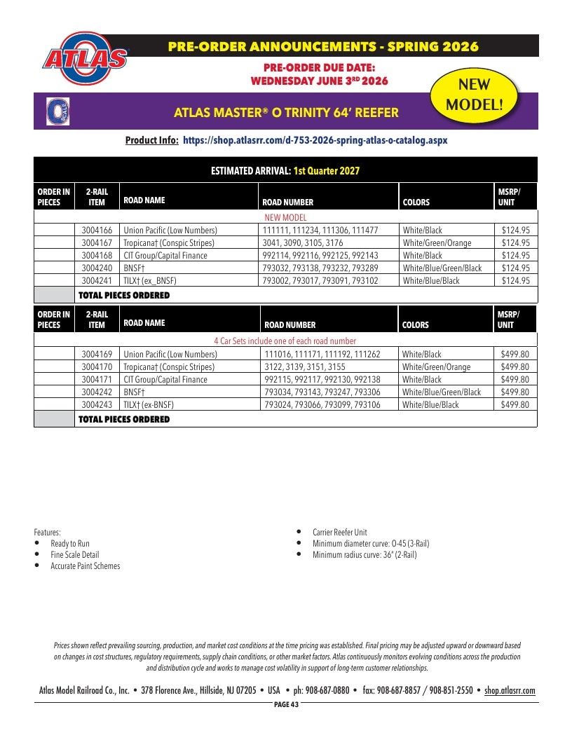 Atlas Model Railroad Model Railroad Catalog Weekly Ad January 1 - December 31, 2026