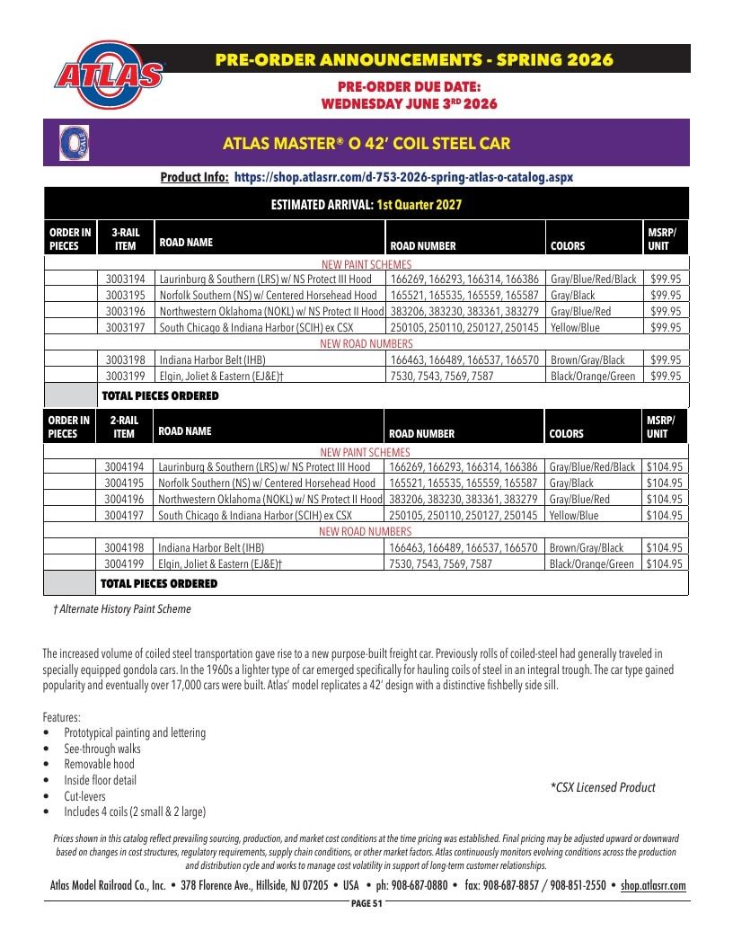 Atlas Model Railroad Model Railroad Catalog Weekly Ad January 1 - December 31, 2026