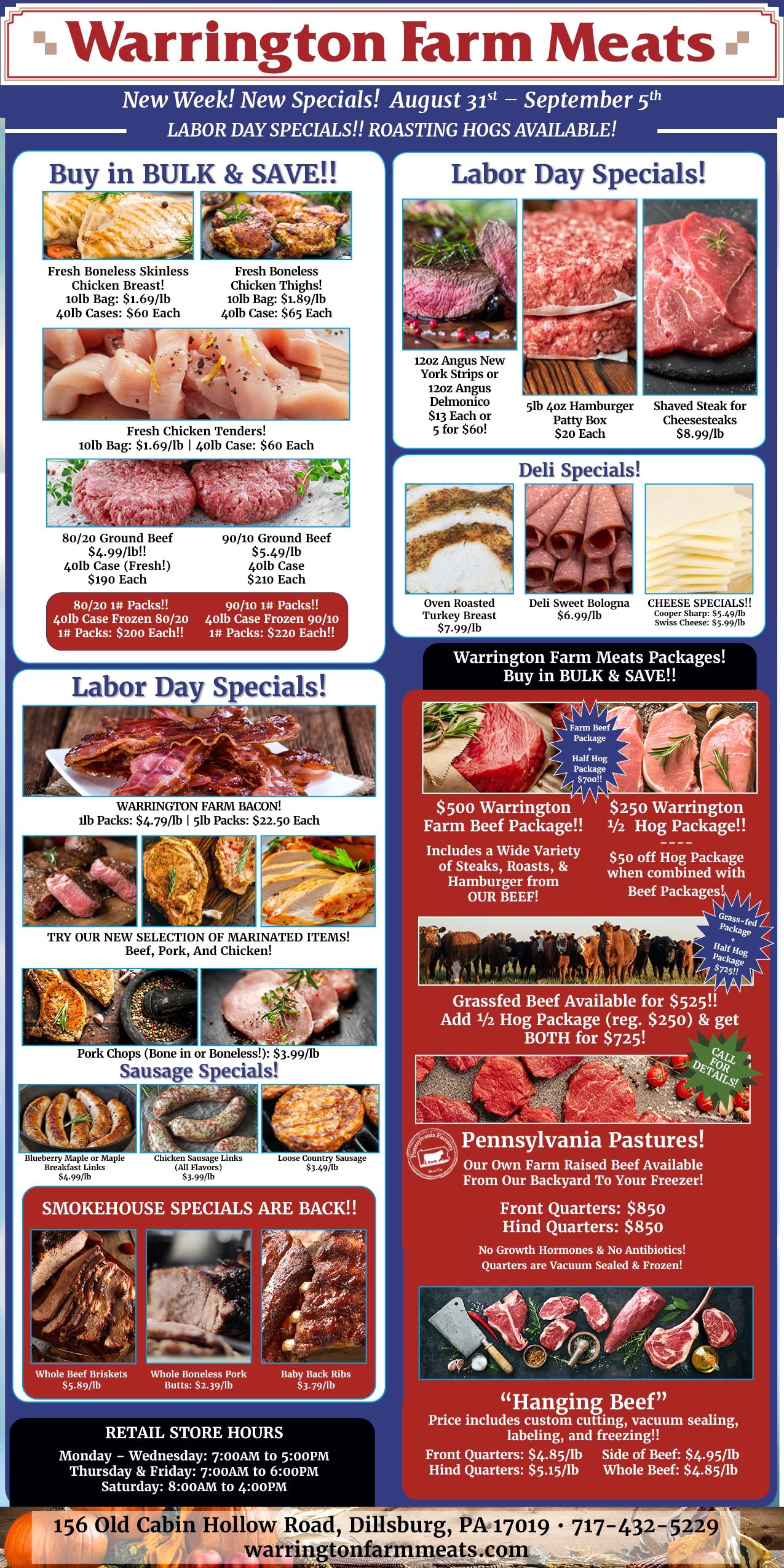 Warrington Farm Meats Weekly Specials Weekly Ad August 31 - September 5, 2026