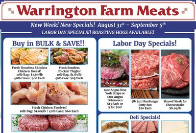 Warrington Farm Meats Weekly Specials Weekly Ad August 31 - September 5, 2026