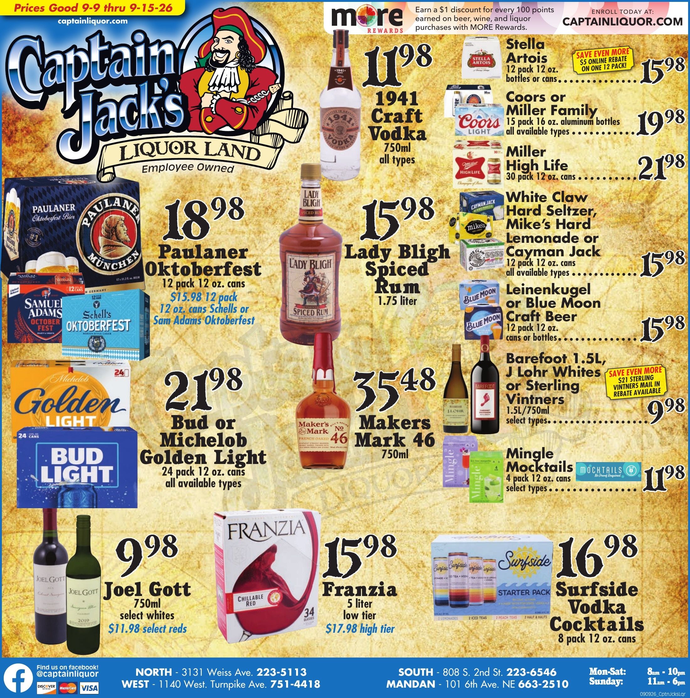 Captain Jack's Liquor Land Weekly Ad September 9 - 15, 2026