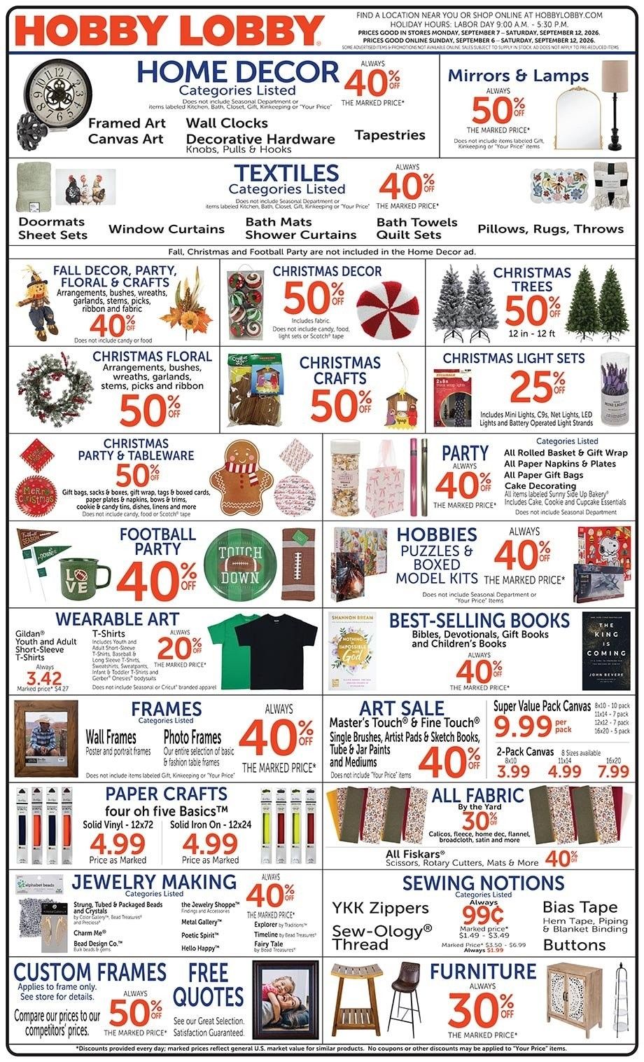 Hobby Lobby Weekly Ad September 6 - 12, 2026